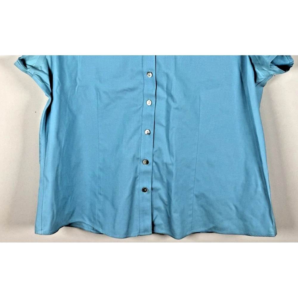 Coldwater Creek Shirt Top Women Petite L Collared Button Up Blue‎ Short Sleeve